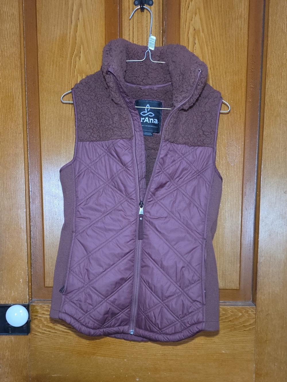 Prana Quilted Plum Sleeveless Vest with Sherpa Collar